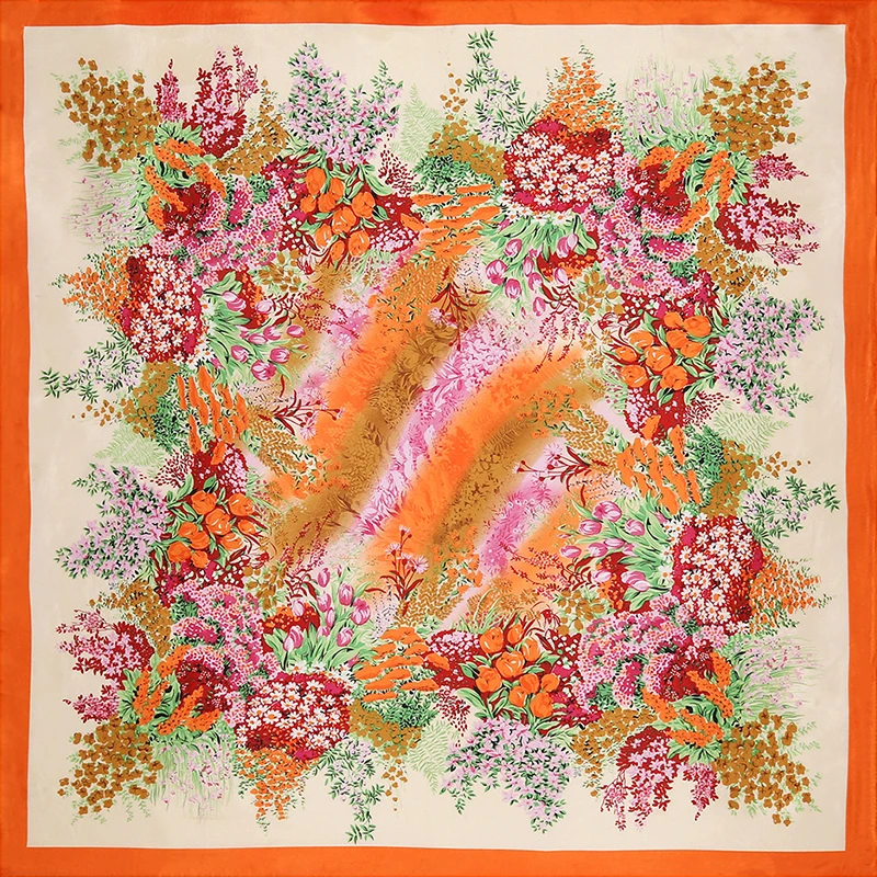 New Silk Square Scarf Women Designer Floral Print Satin Scarves for Lady Foulard Bandana Scarfs Female Neckerchief 90cm Hijab