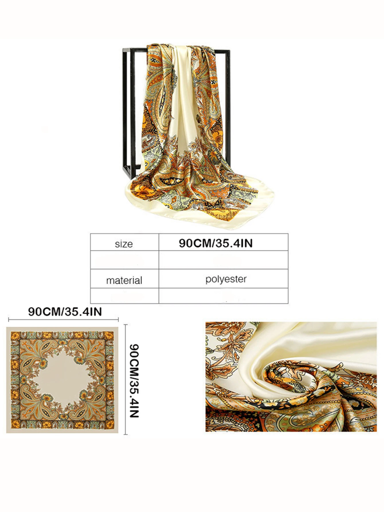 New Silk Square Scarf Women Designer Floral Print Satin Scarves for Lady Foulard Bandana Scarfs Female Neckerchief 90cm Hijab