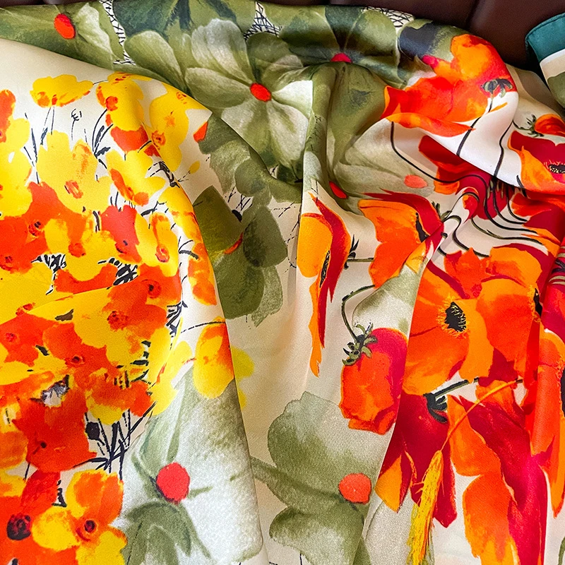 New Silk Square Scarf Women Designer Floral Print Satin Scarves for Lady Foulard Bandana Scarfs Female Neckerchief 90cm Hijab