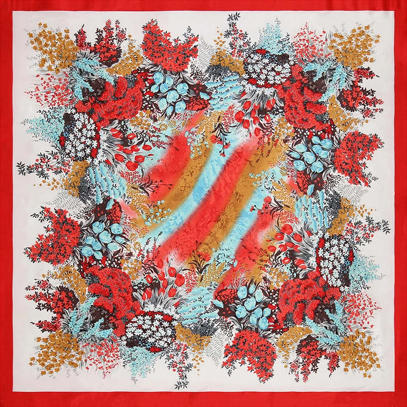 New Silk Square Scarf Women Designer Floral Print Satin Scarves for Lady Foulard Bandana Scarfs Female Neckerchief 90cm Hijab