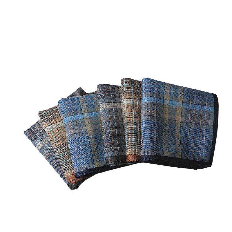 6PCS Fabric Handkerchief Thin Style Men's Business Plaid Western Cloth Outdoor Decorative Handkerchief Soft Sweat 15.7 Inch