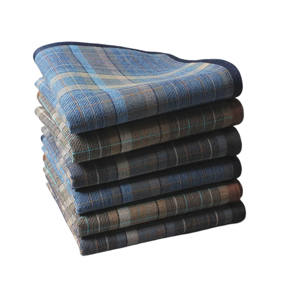 6PCS Fabric Handkerchief Thin Style Men's Business Plaid Western Cloth Outdoor Decorative Handkerchief Soft Sweat 15.7 Inch