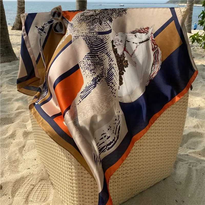 1 pcs 90x90cm Spring and Autumn Korean Version of Large Square Scarf Imitation Silk Scarf Bib All Fashion Headband