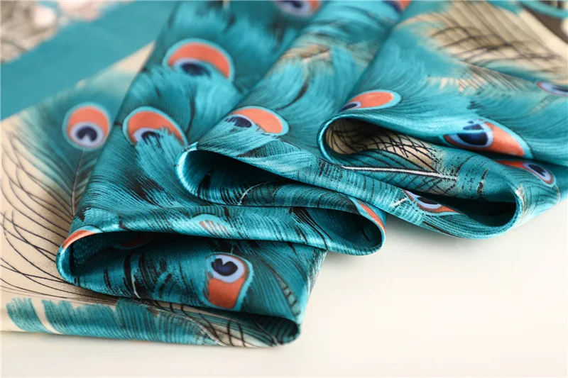 90*90cm Hijab Scarves Women Fashion Peacock Pattern Print Scarf Female Square Shawls Head Ladies Bandanna Foulard Muffler Girl