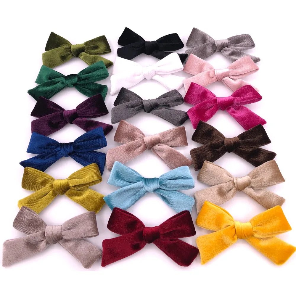 2 PCS Vintage Velvet 3.5 inch hair bow clips Baby Girls fabric piggy tail Hair clips Barrettes Hairpins Kids Hair Accessories