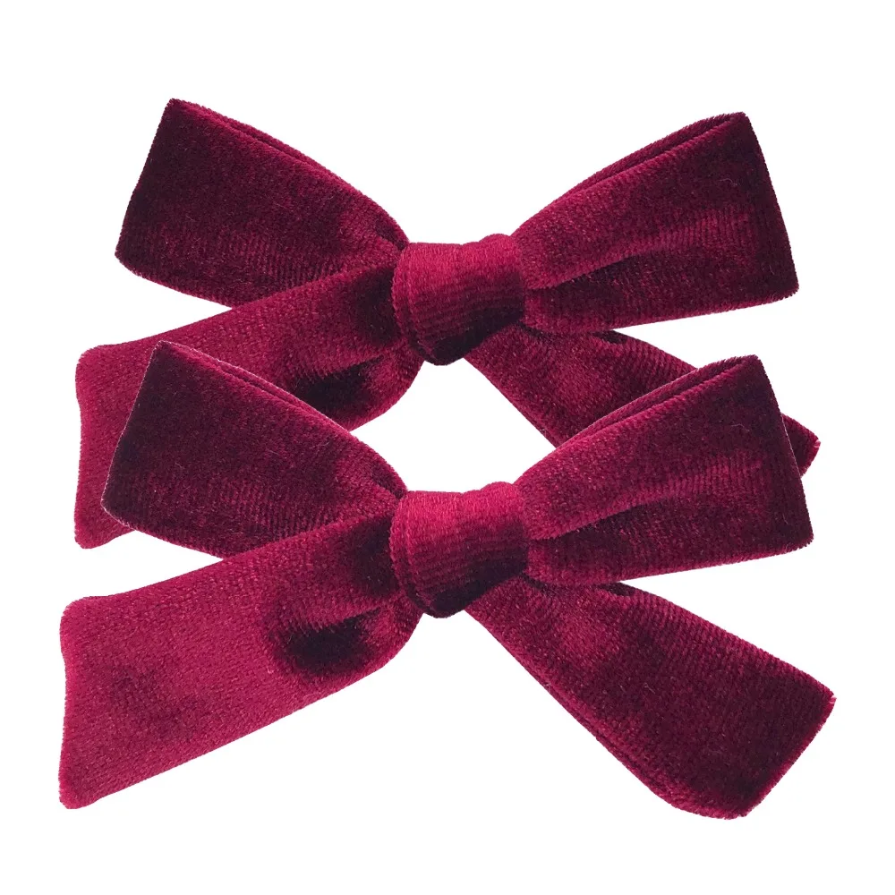 2 PCS Vintage Velvet 3.5 inch hair bow clips Baby Girls fabric piggy tail Hair clips Barrettes Hairpins Kids Hair Accessories