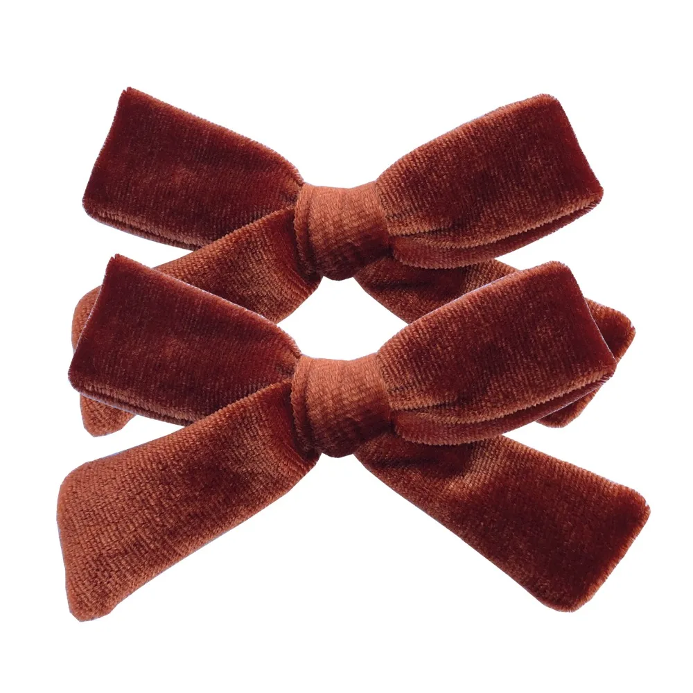 2 PCS Vintage Velvet 3.5 inch hair bow clips Baby Girls fabric piggy tail Hair clips Barrettes Hairpins Kids Hair Accessories