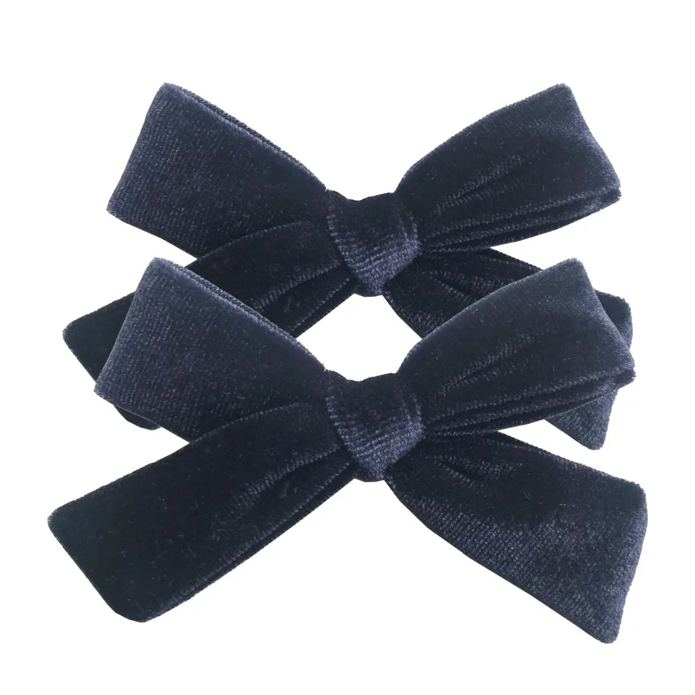 2 PCS Vintage Velvet 3.5 inch hair bow clips Baby Girls fabric piggy tail Hair clips Barrettes Hairpins Kids Hair Accessories