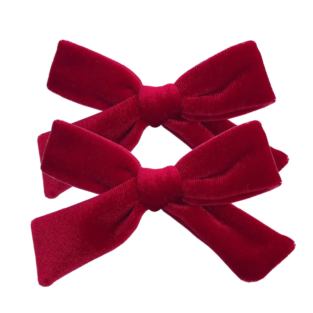 2 PCS Vintage Velvet 3.5 inch hair bow clips Baby Girls fabric piggy tail Hair clips Barrettes Hairpins Kids Hair Accessories