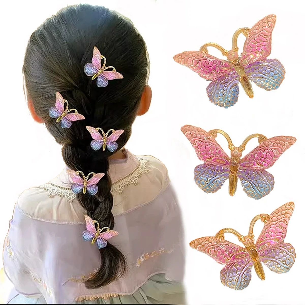 5PCS Sweet Macarons Gradient Color Cute Butterfly girl Hairpins women Headwear Princess Barrette Girls Hair Accessories