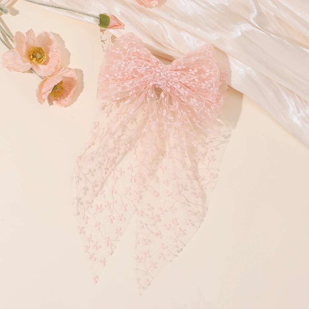 Sweet Lace Large Bow Hair Clip Elegant Embroidery Double-Layer Bownot Hairpin For Girls Korean Kids Accessories Headwear Gift