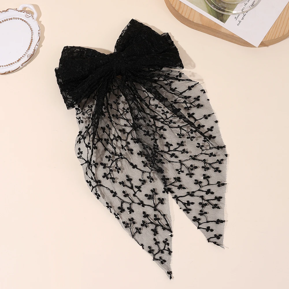 Sweet Lace Large Bow Hair Clip Elegant Embroidery Double-Layer Bownot Hairpin For Girls Korean Kids Accessories Headwear Gift