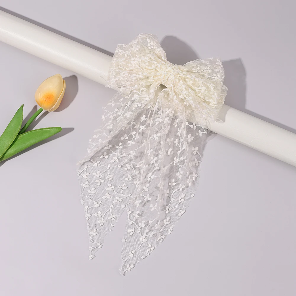 Sweet Lace Large Bow Hair Clip Elegant Embroidery Double-Layer Bownot Hairpin For Girls Korean Kids Accessories Headwear Gift