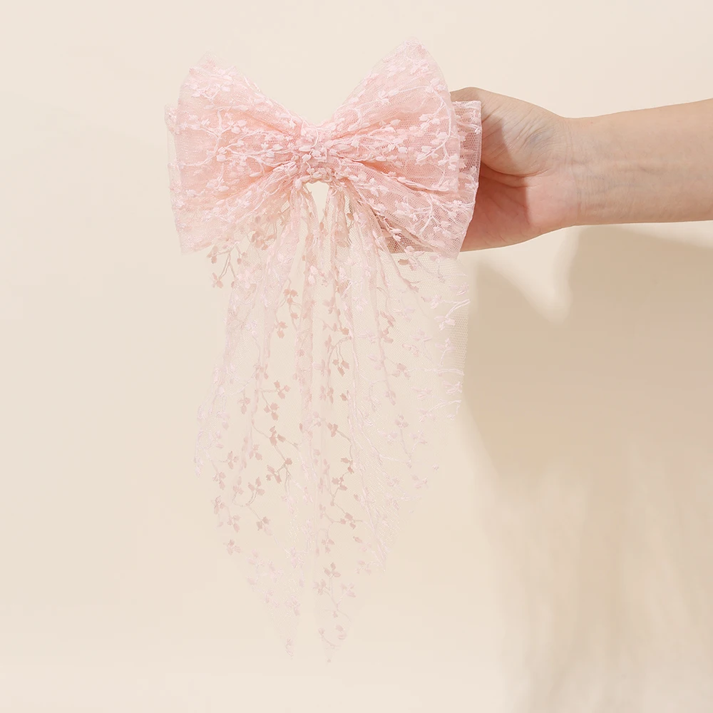 Sweet Lace Large Bow Hair Clip Elegant Embroidery Double-Layer Bownot Hairpin For Girls Korean Kids Accessories Headwear Gift