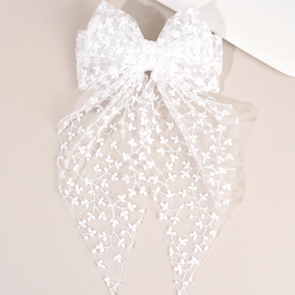 Sweet Lace Large Bow Hair Clip Elegant Embroidery Double-Layer Bownot Hairpin For Girls Korean Kids Accessories Headwear Gift