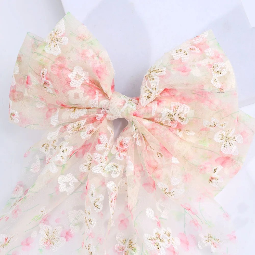Sweet Lace Large Bow Hair Clip Elegant Embroidery Double-Layer Bownot Hairpin For Girls Korean Kids Accessories Headwear Gift