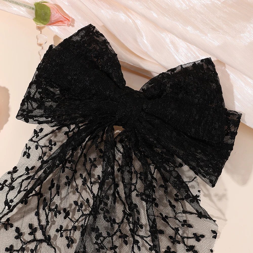 Sweet Lace Large Bow Hair Clip Elegant Embroidery Double-Layer Bownot Hairpin For Girls Korean Kids Accessories Headwear Gift