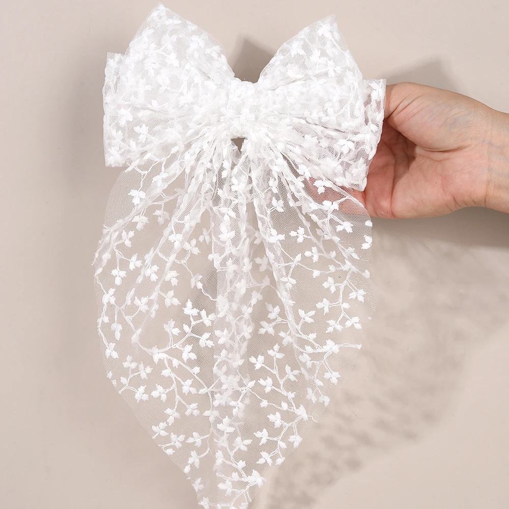 Sweet Lace Large Bow Hair Clip Elegant Embroidery Double-Layer Bownot Hairpin For Girls Korean Kids Accessories Headwear Gift