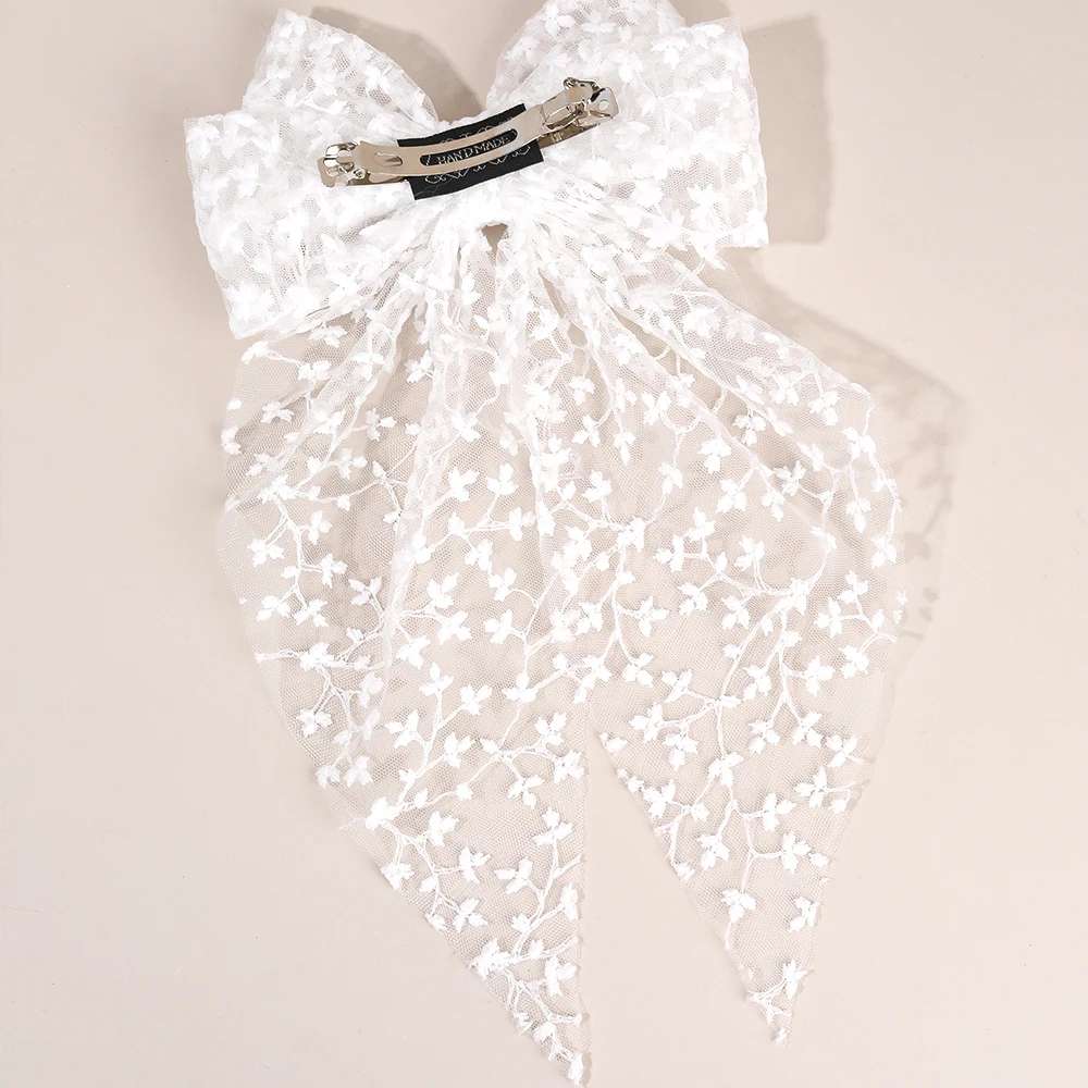 Sweet Lace Large Bow Hair Clip Elegant Embroidery Double-Layer Bownot Hairpin For Girls Korean Kids Accessories Headwear Gift