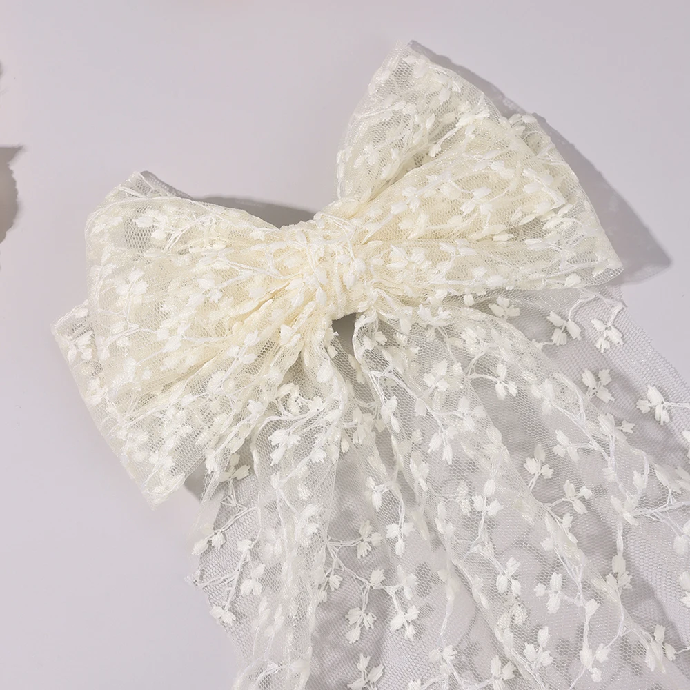 Sweet Lace Large Bow Hair Clip Elegant Embroidery Double-Layer Bownot Hairpin For Girls Korean Kids Accessories Headwear Gift