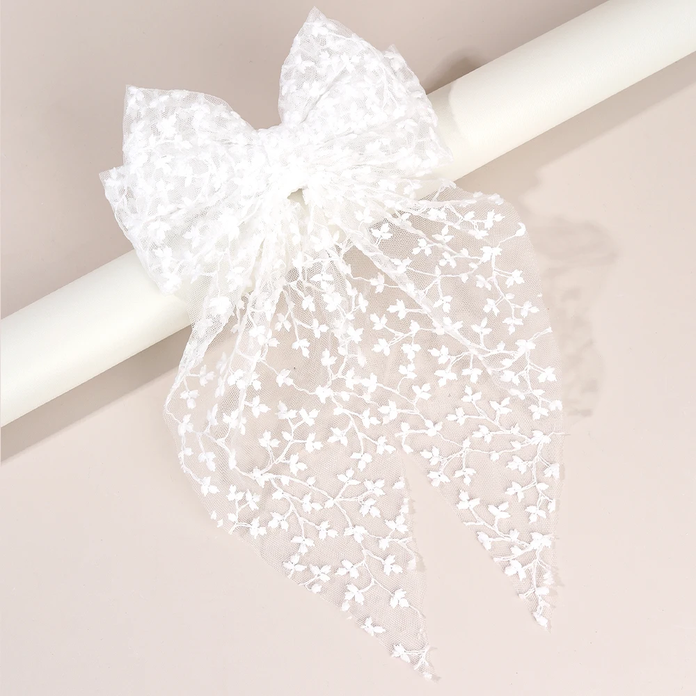 Sweet Lace Large Bow Hair Clip Elegant Embroidery Double-Layer Bownot Hairpin For Girls Korean Kids Accessories Headwear Gift