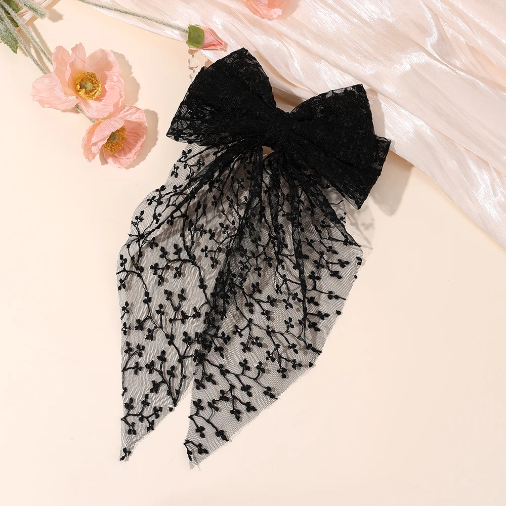 Sweet Lace Large Bow Hair Clip Elegant Embroidery Double-Layer Bownot Hairpin For Girls Korean Kids Accessories Headwear Gift