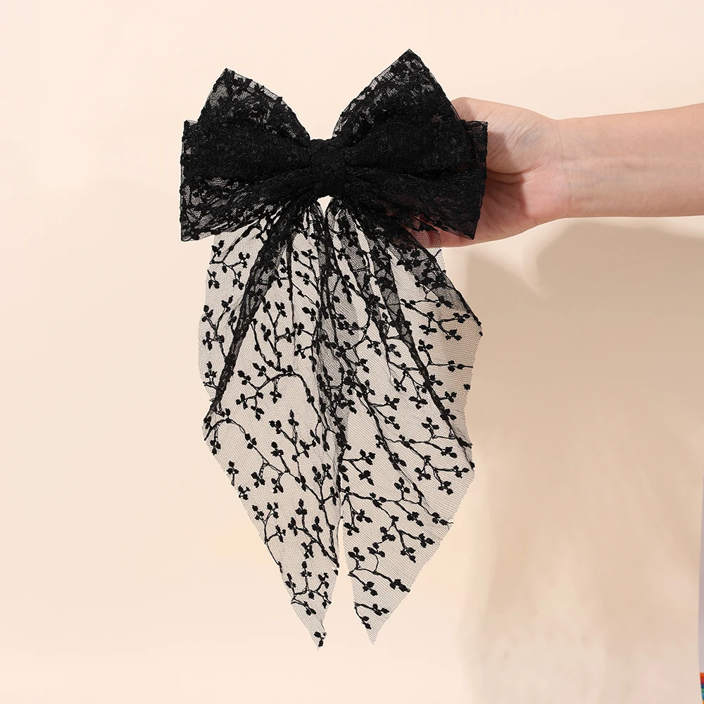 Sweet Lace Large Bow Hair Clip Elegant Embroidery Double-Layer Bownot Hairpin For Girls Korean Kids Accessories Headwear Gift