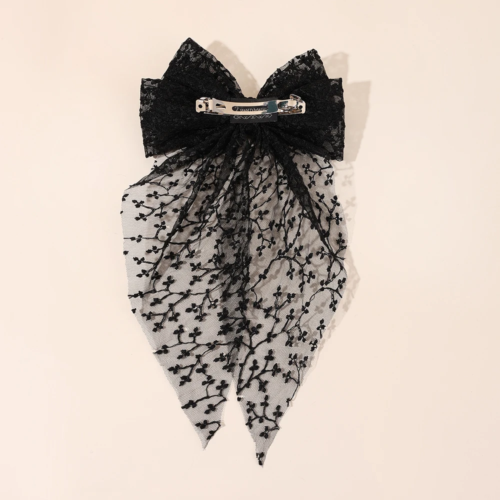 Sweet Lace Large Bow Hair Clip Elegant Embroidery Double-Layer Bownot Hairpin For Girls Korean Kids Accessories Headwear Gift