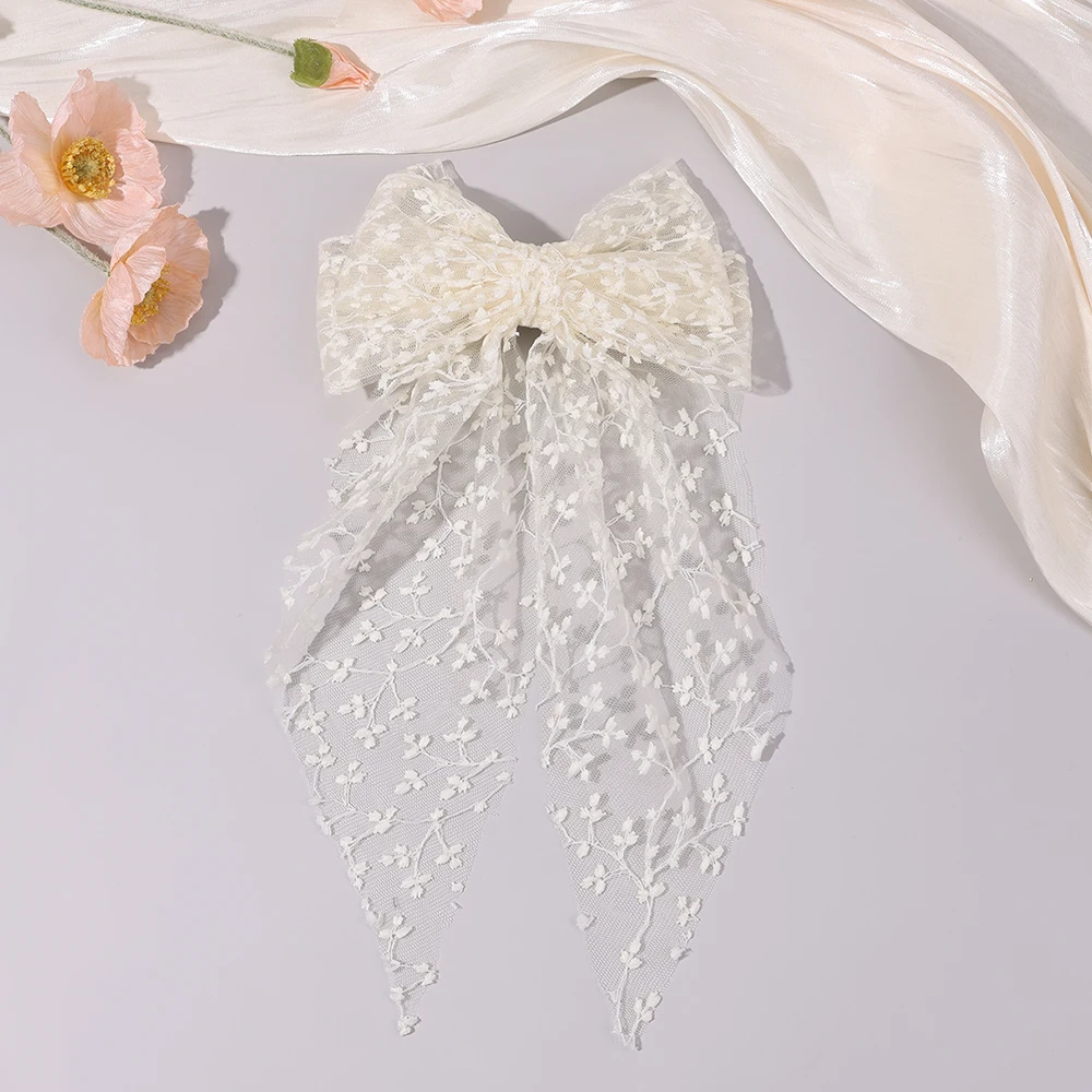 Sweet Lace Large Bow Hair Clip Elegant Embroidery Double-Layer Bownot Hairpin For Girls Korean Kids Accessories Headwear Gift