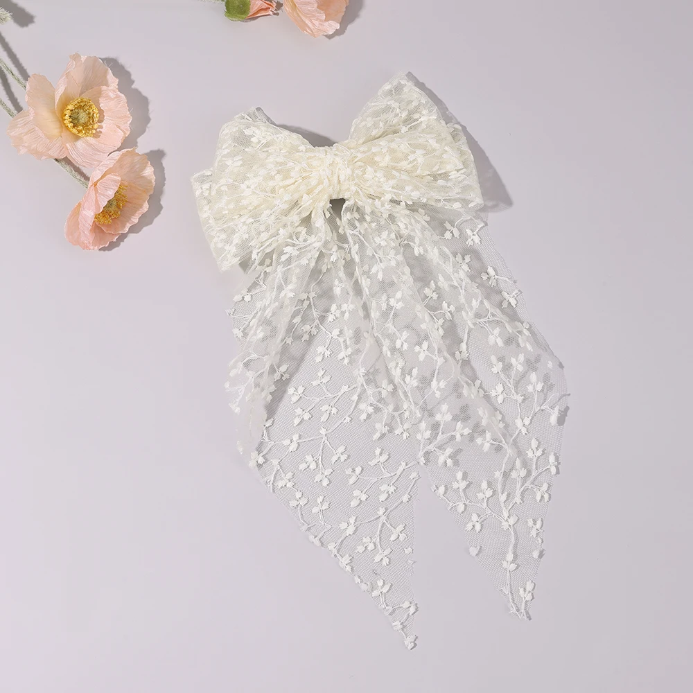 Sweet Lace Large Bow Hair Clip Elegant Embroidery Double-Layer Bownot Hairpin For Girls Korean Kids Accessories Headwear Gift