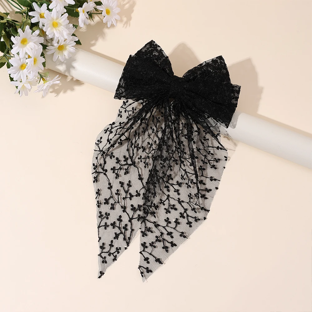 Sweet Lace Large Bow Hair Clip Elegant Embroidery Double-Layer Bownot Hairpin For Girls Korean Kids Accessories Headwear Gift