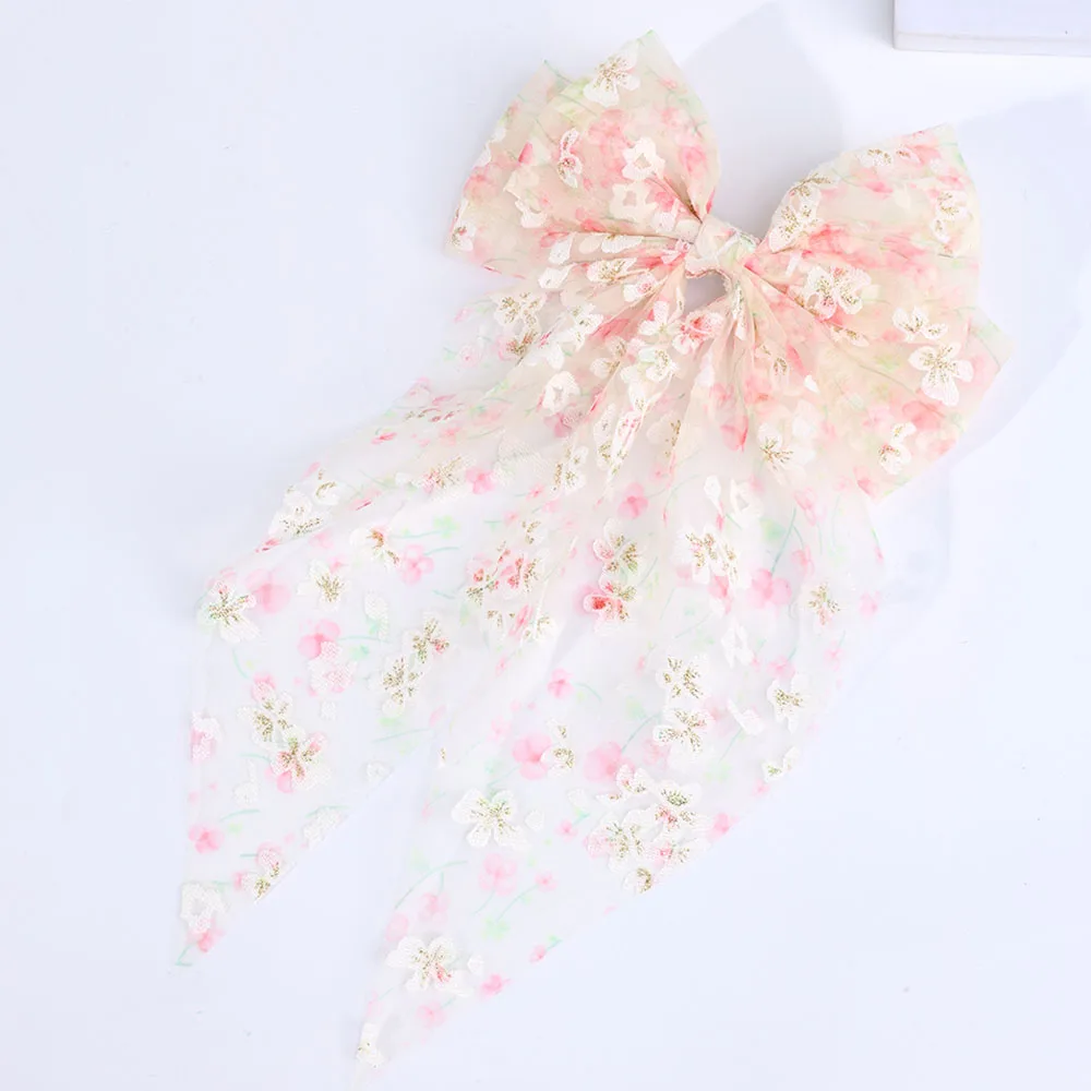 Sweet Lace Large Bow Hair Clip Elegant Embroidery Double-Layer Bownot Hairpin For Girls Korean Kids Accessories Headwear Gift