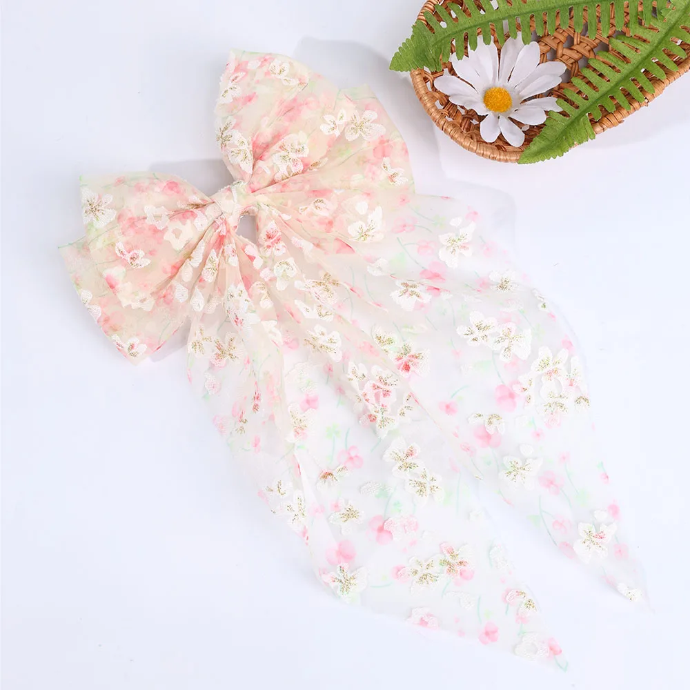 Sweet Lace Large Bow Hair Clip Elegant Embroidery Double-Layer Bownot Hairpin For Girls Korean Kids Accessories Headwear Gift