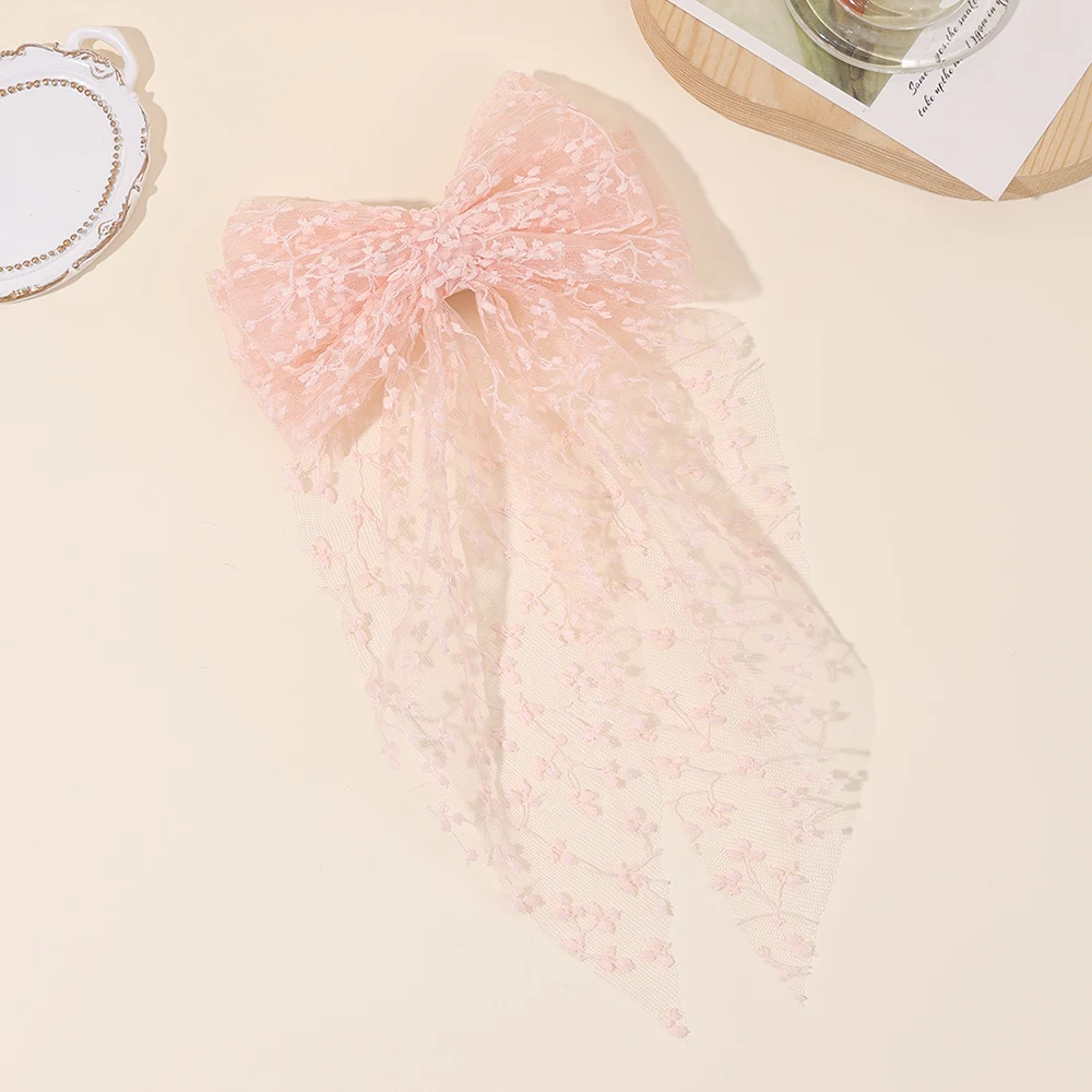 Sweet Lace Large Bow Hair Clip Elegant Embroidery Double-Layer Bownot Hairpin For Girls Korean Kids Accessories Headwear Gift