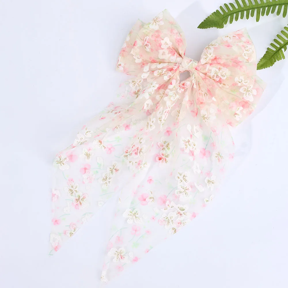 Sweet Lace Large Bow Hair Clip Elegant Embroidery Double-Layer Bownot Hairpin For Girls Korean Kids Accessories Headwear Gift