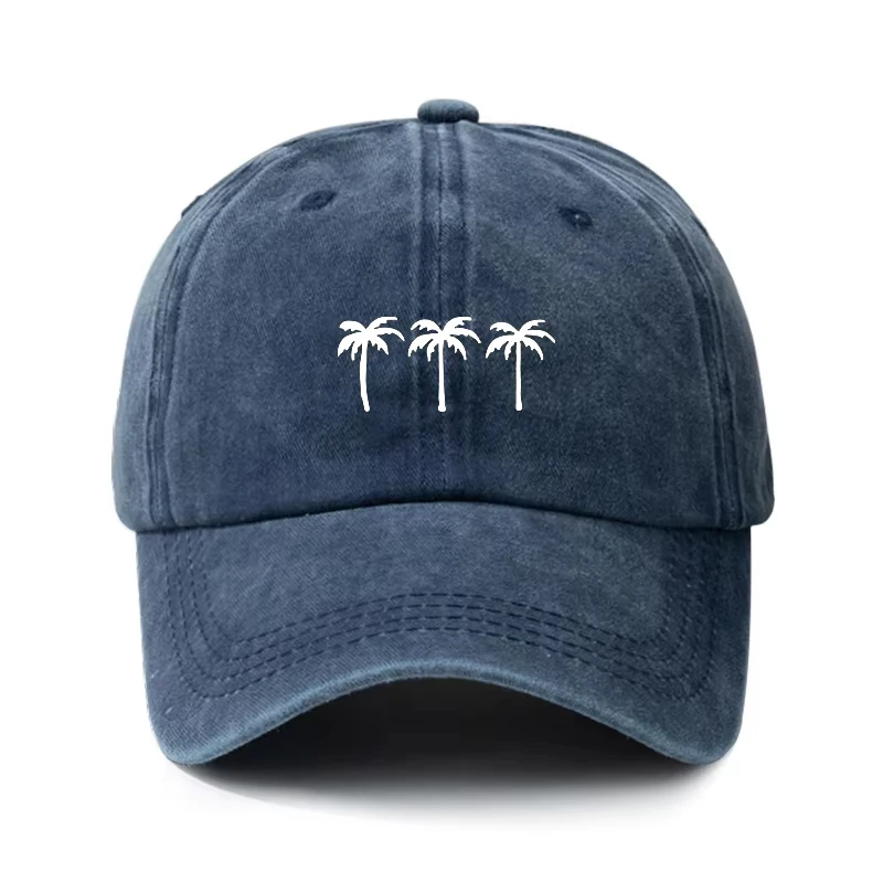 Three coconut tree printed baseball caps for men and women, casual outdoor travel, beach duckbill caps, simple accessories