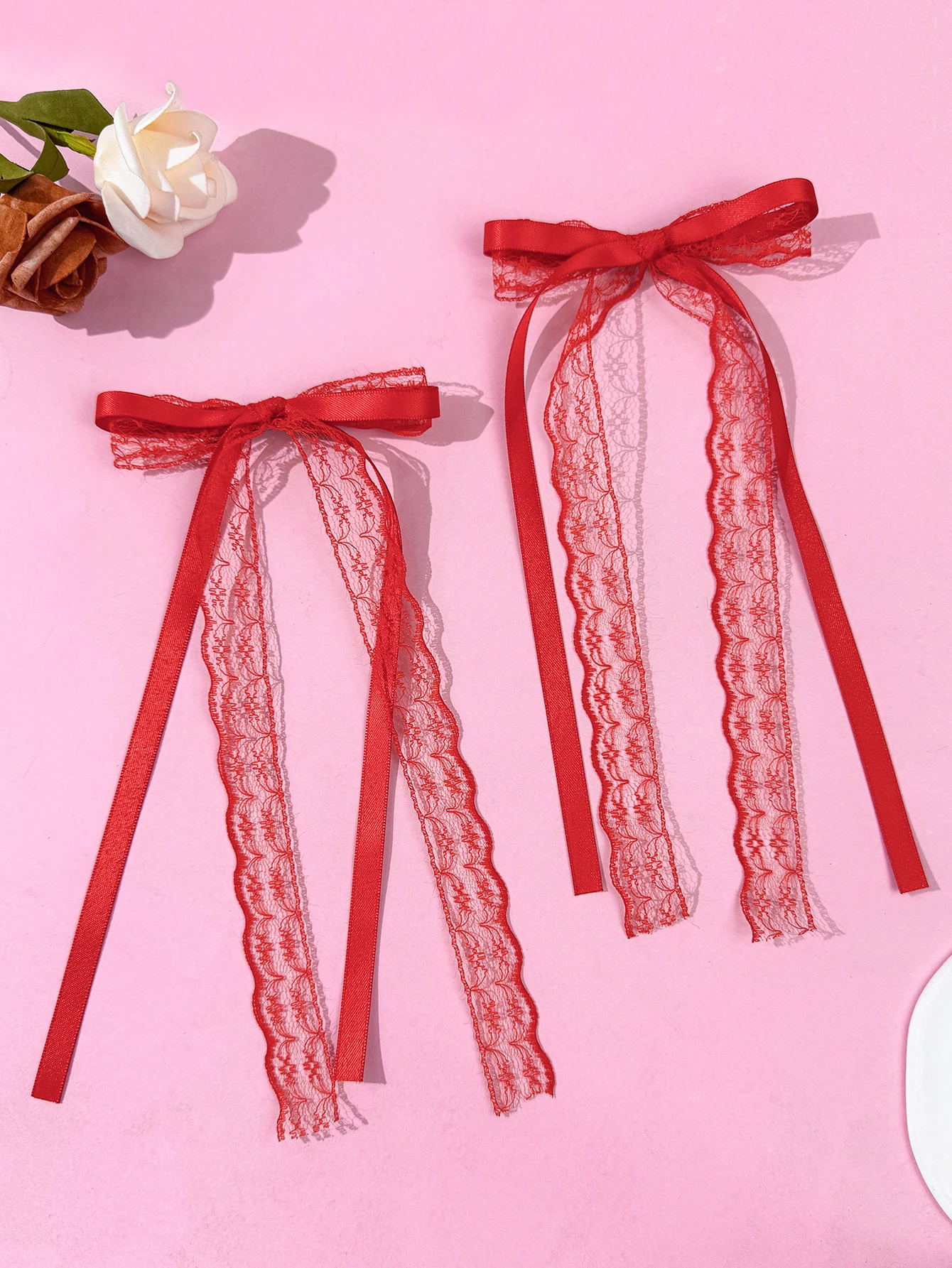 2pcs Ballet style lace bow ribbon hair clip, sweet girl's double ponytail hair clip, sweet and cool style hair accessory
