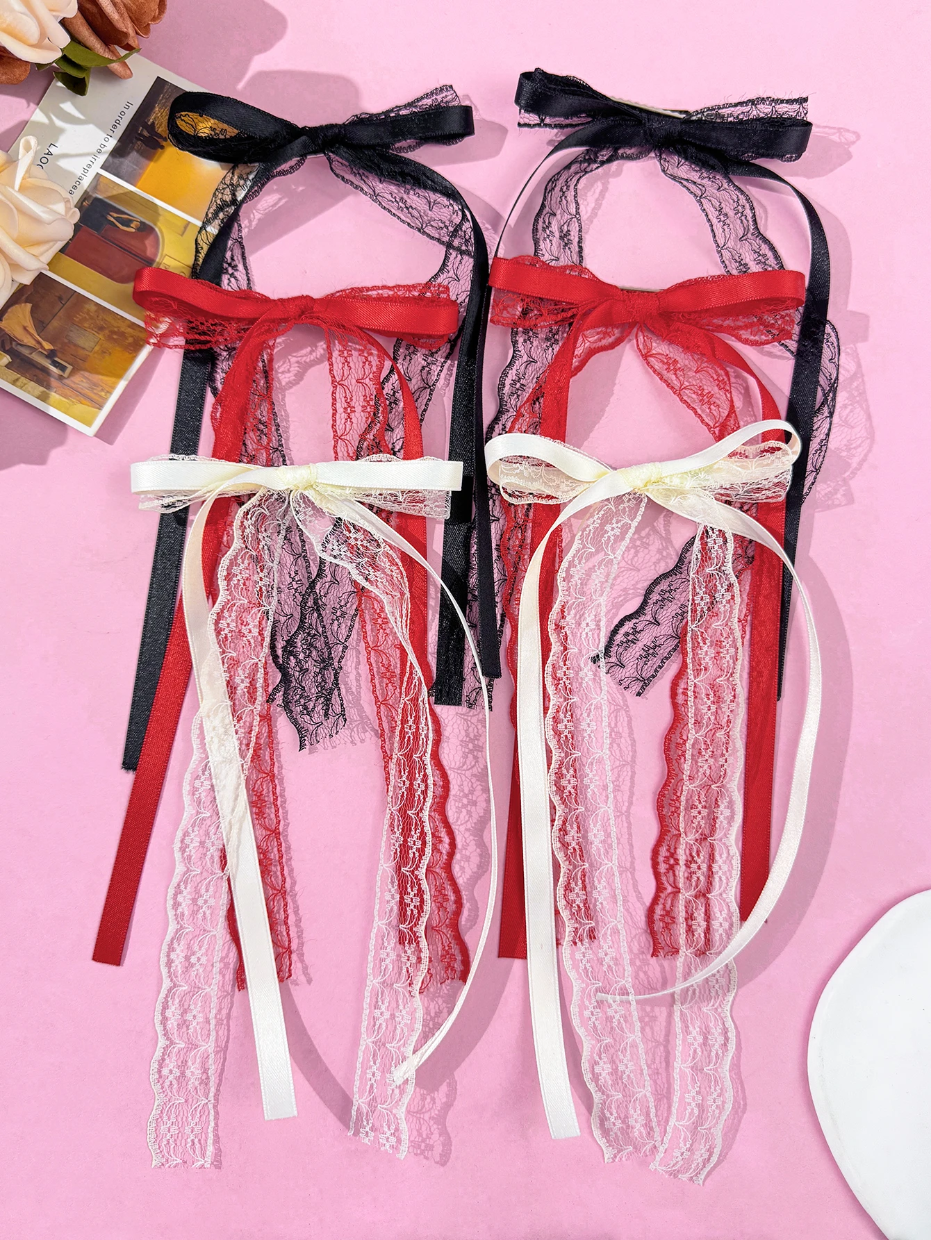 2pcs Ballet style lace bow ribbon hair clip, sweet girl's double ponytail hair clip, sweet and cool style hair accessory