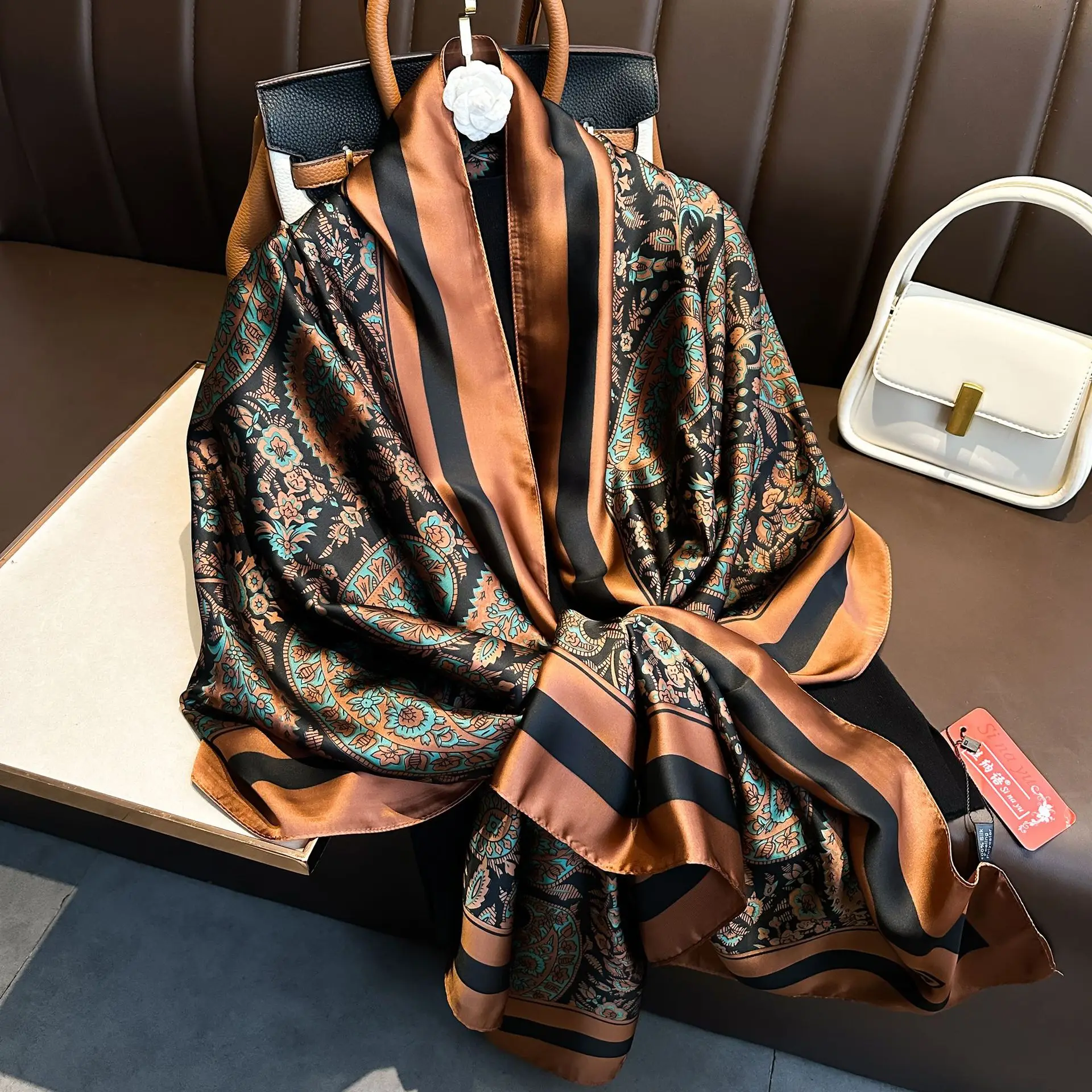 Luxury Brand Silk Scarves Women Fashion Print 180X90CM Long Scarf Popular Silk Headscarf Lady Sunscreen Beach Quality Shawl