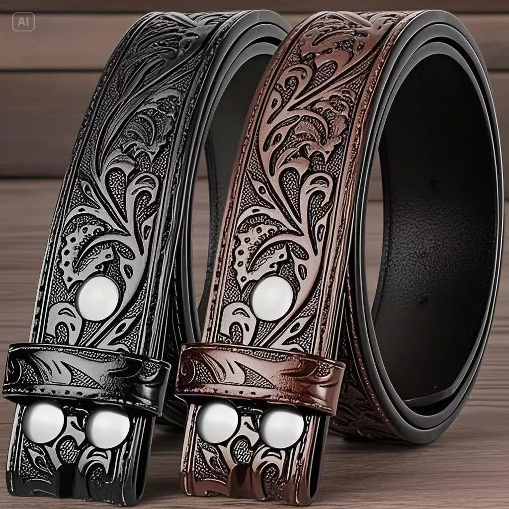 No Buckle Genuine Leather Belt without Automatic Buckle Retro Strap Business Male Belt Body for Women Men Jeans Western Style