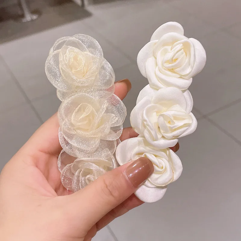 1pc ultra-fantasy camellia hair clip temperament mesh side clip bangs clip top clip spring clip hairpin floral hair accessory