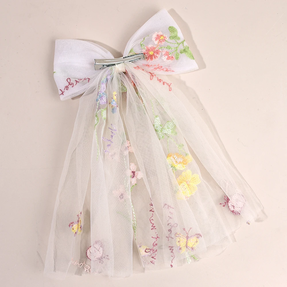White Tulle Hair Clips For Girls Fairy Mesh Bow Large Hairpin Flower Barrette Summer Party Wedding Women Headdress Accessories