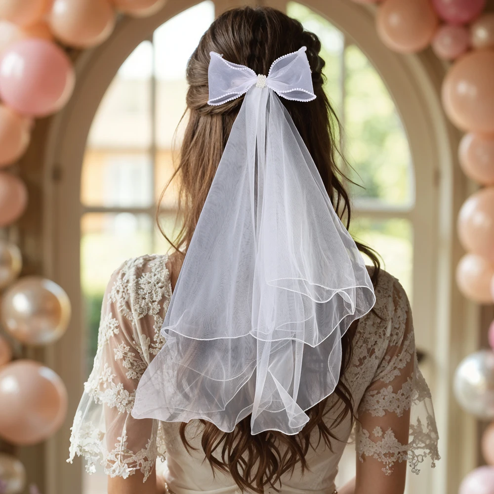 White Tulle Hair Clips For Girls Fairy Mesh Bow Large Hairpin Flower Barrette Summer Party Wedding Women Headdress Accessories