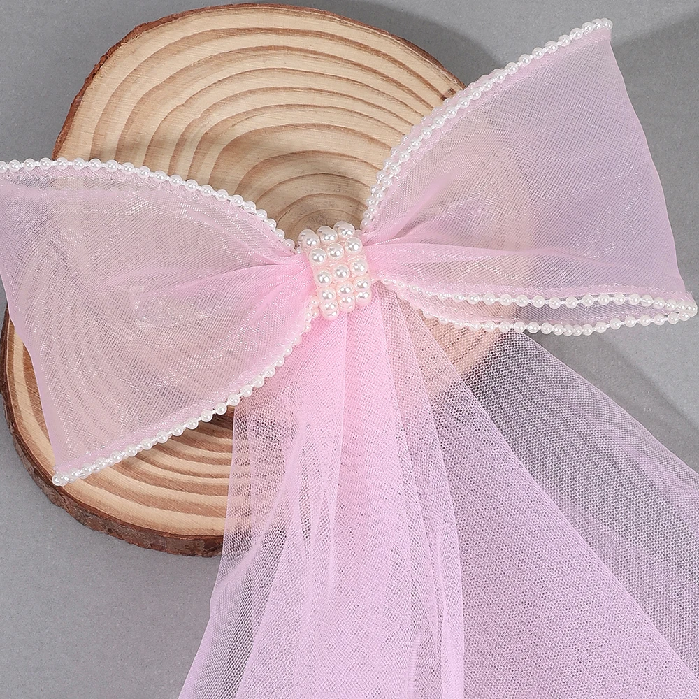 White Tulle Hair Clips For Girls Fairy Mesh Bow Large Hairpin Flower Barrette Summer Party Wedding Women Headdress Accessories