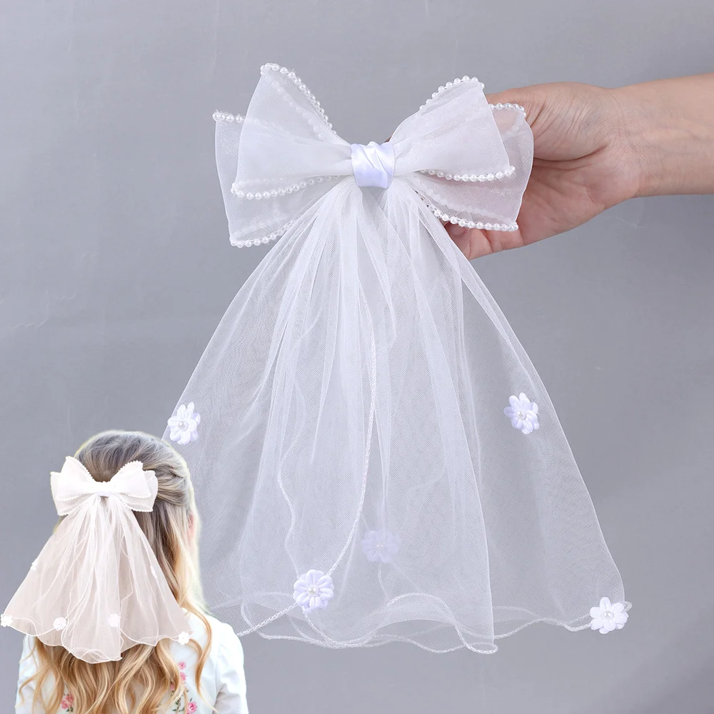 White Tulle Hair Clips For Girls Fairy Mesh Bow Large Hairpin Flower Barrette Summer Party Wedding Women Headdress Accessories