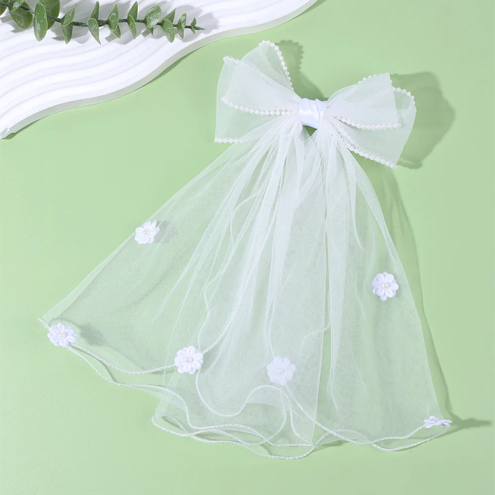 White Tulle Hair Clips For Girls Fairy Mesh Bow Large Hairpin Flower Barrette Summer Party Wedding Women Headdress Accessories