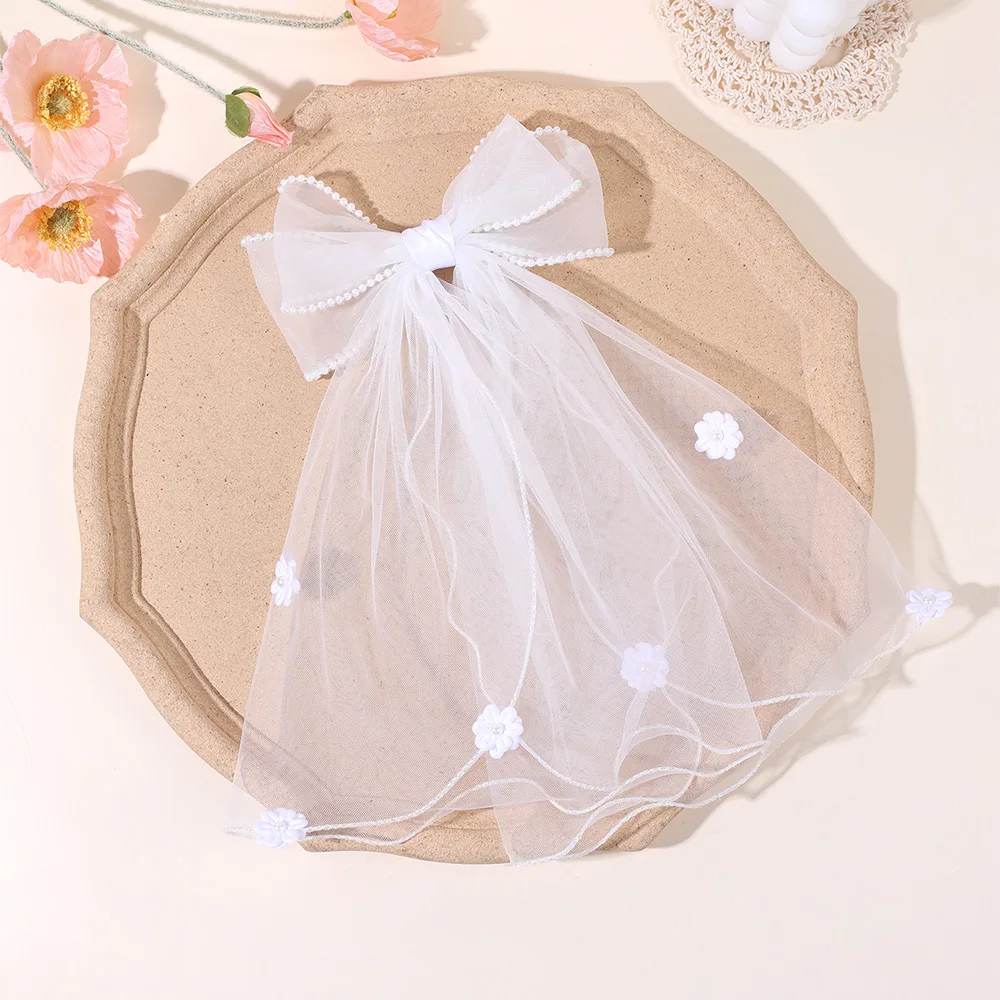 White Tulle Hair Clips For Girls Fairy Mesh Bow Large Hairpin Flower Barrette Summer Party Wedding Women Headdress Accessories