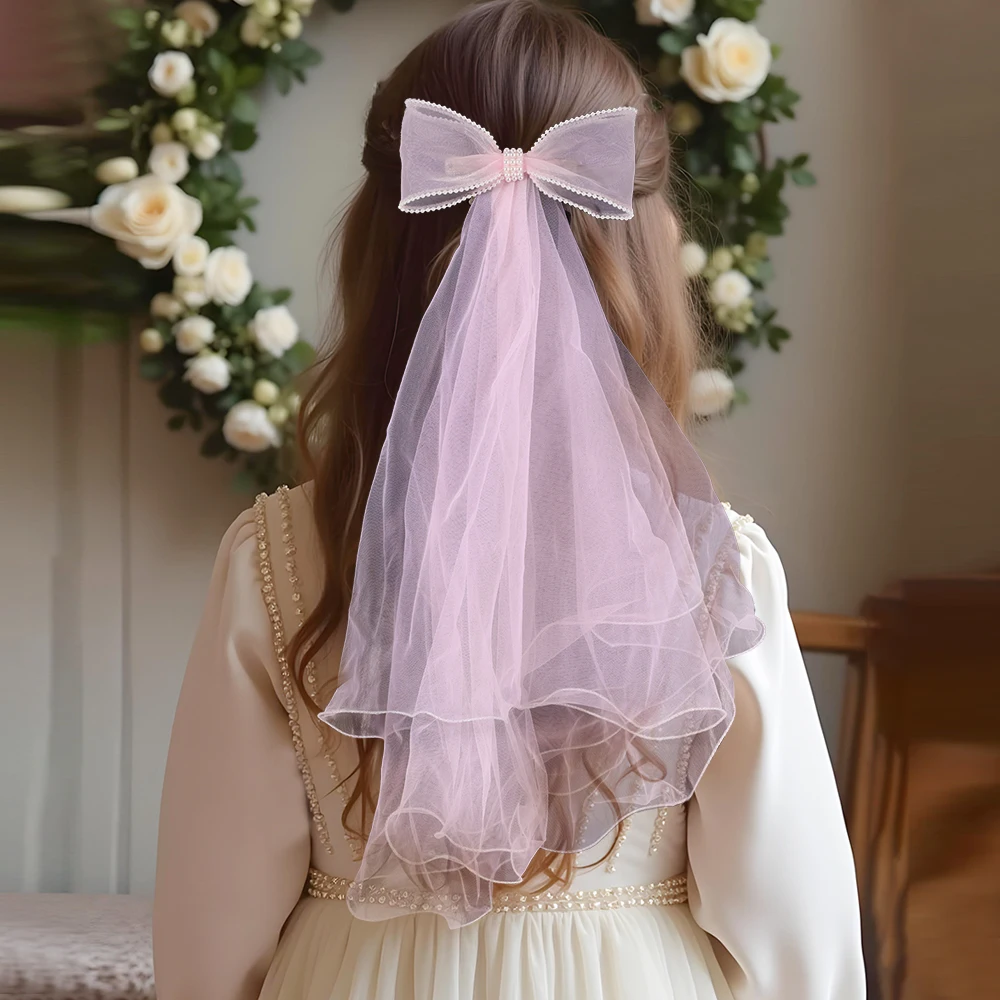 White Tulle Hair Clips For Girls Fairy Mesh Bow Large Hairpin Flower Barrette Summer Party Wedding Women Headdress Accessories