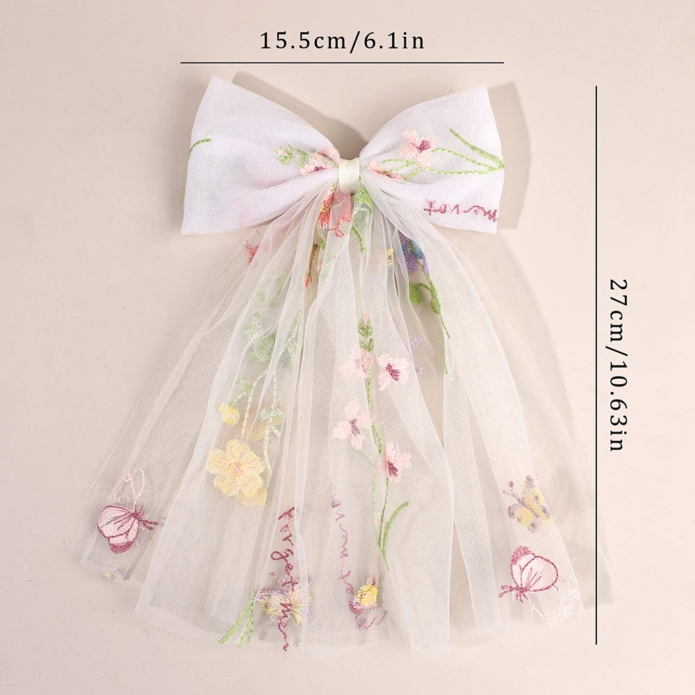 White Tulle Hair Clips For Girls Fairy Mesh Bow Large Hairpin Flower Barrette Summer Party Wedding Women Headdress Accessories