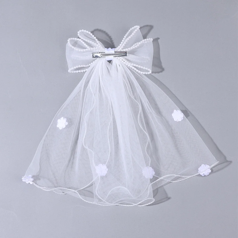 White Tulle Hair Clips For Girls Fairy Mesh Bow Large Hairpin Flower Barrette Summer Party Wedding Women Headdress Accessories